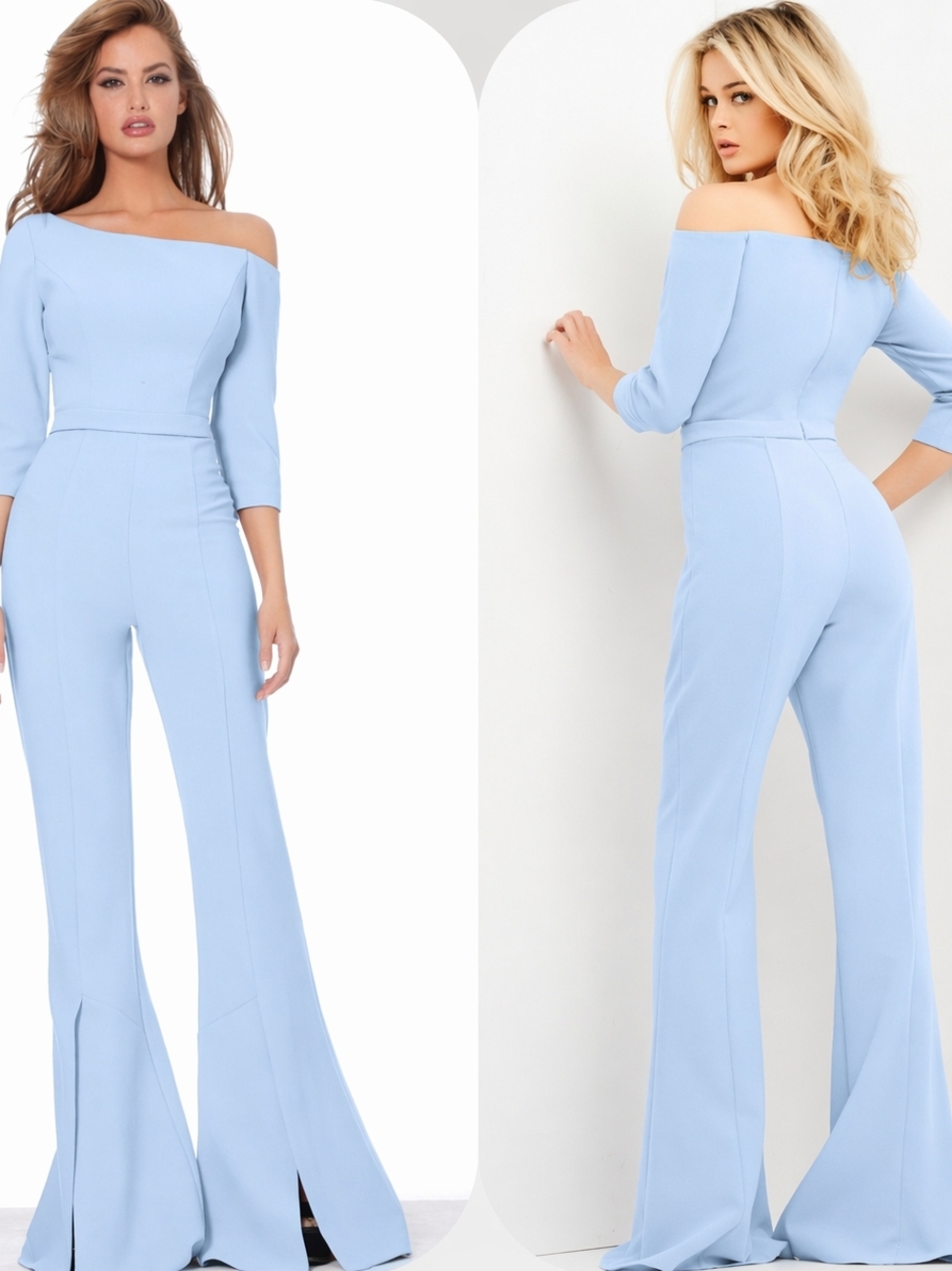 Jovani Light Blue Off-Shoulder Boot Cut Jumpsuit